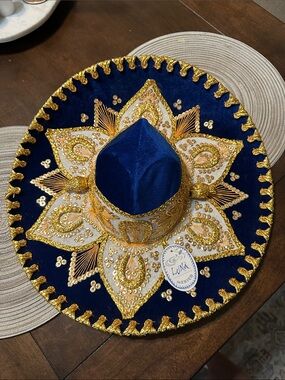 Handcrafted Navy and Gold Mexican Sombrero by Luna